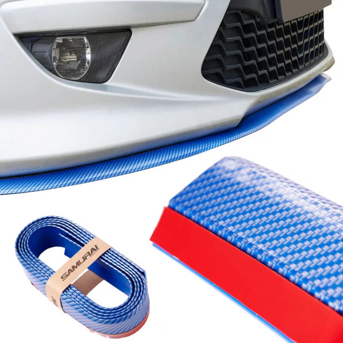 Front Spoiler Universal Samurai Lip Safe & Style 2500mm Blue Carbon 1 pc
