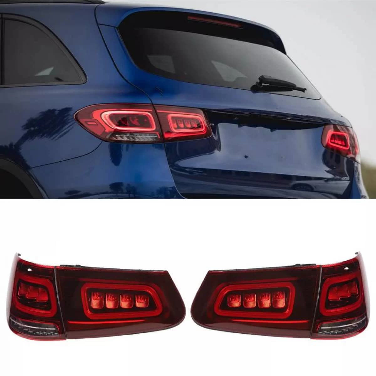 Taillights Set suitable for Mercedes-Benz GLC C253/X253 Pre-Face To Facelift Look Full Led Bar Red/Crystal Carner