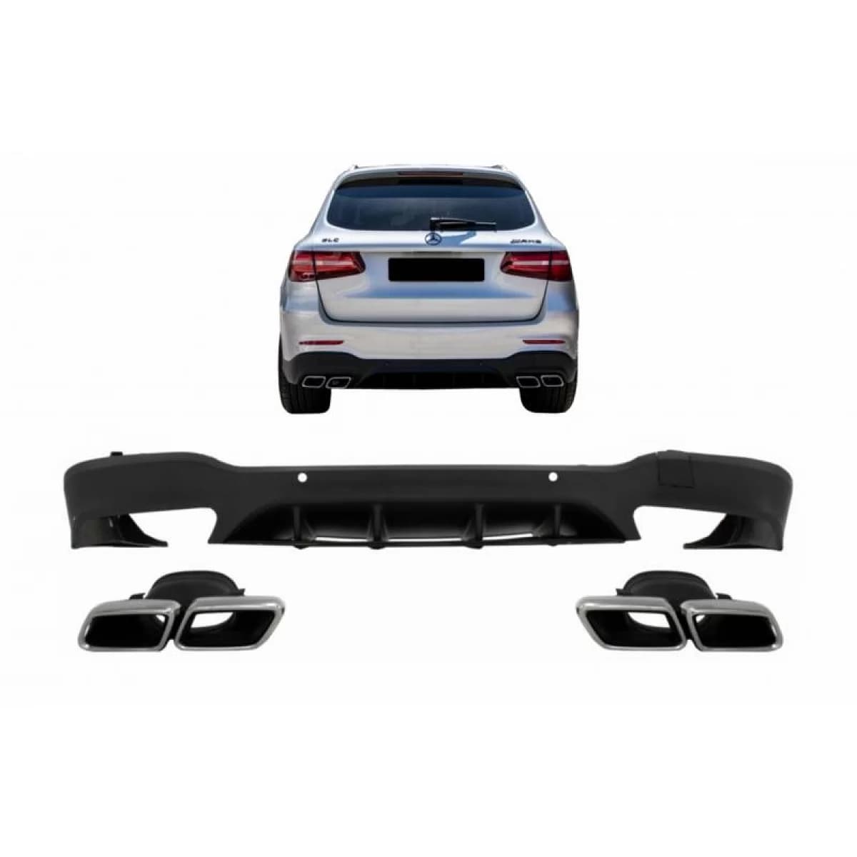 Rear Bumper Diffuser suitable for Mercedes-Benz GLC SUV X253 2015-2019 GLC63 A Design Look for a Design Sport Line Version Bumpers Set with Chrome Exhaust Tips