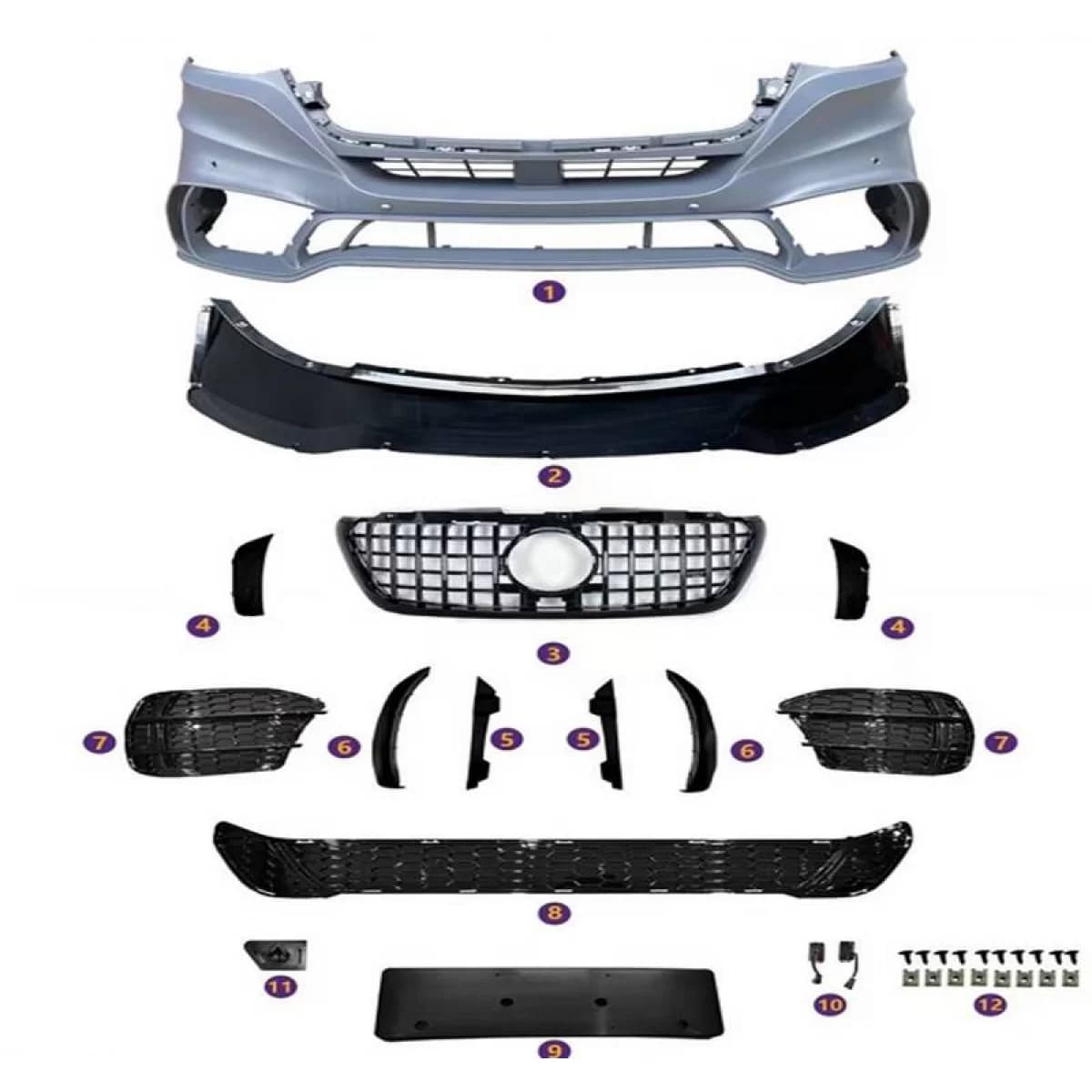 Front Bumper suitable for Mercedes-Benz Sprinter W907 2017-2023 A Design GT Look With Panamericana Grill