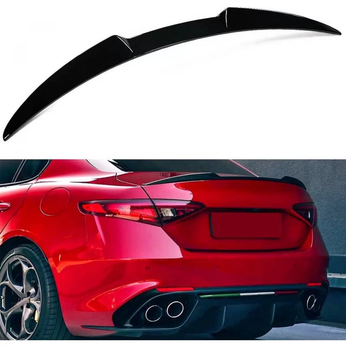 Trunk Spoiler suitable for Alfa Romeo Giulia 2018+ Quadrifoglio Look V2 Gloss Black From Abs Plastic