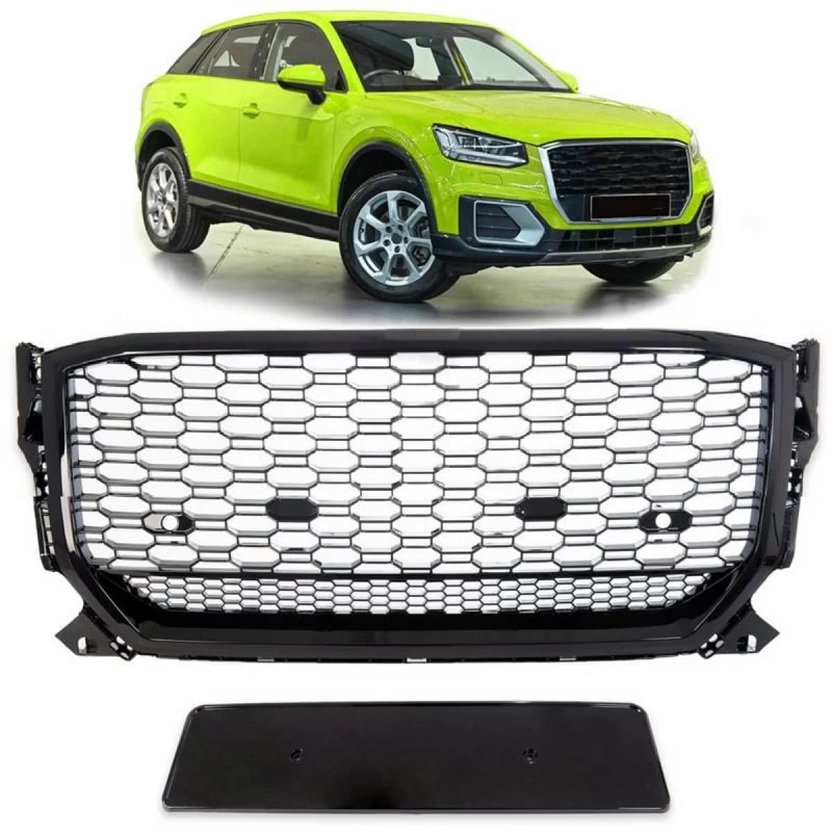 Front Grille suitable for Audi Q2 (GA) PreFacelift 2016-2020 RSQ2 Look Honeycomb Gloss Black 1Pc