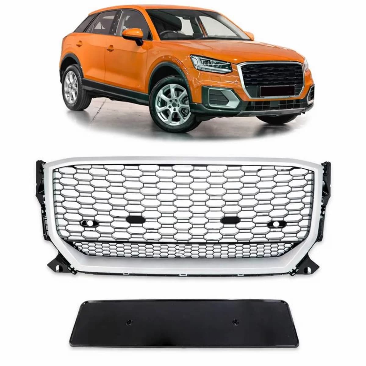 Front Grille suitable for Audi Q2 (GA) PreFacelift 2016-2020 RSQ2 Look Honeycomb Silver / Black 1Pc