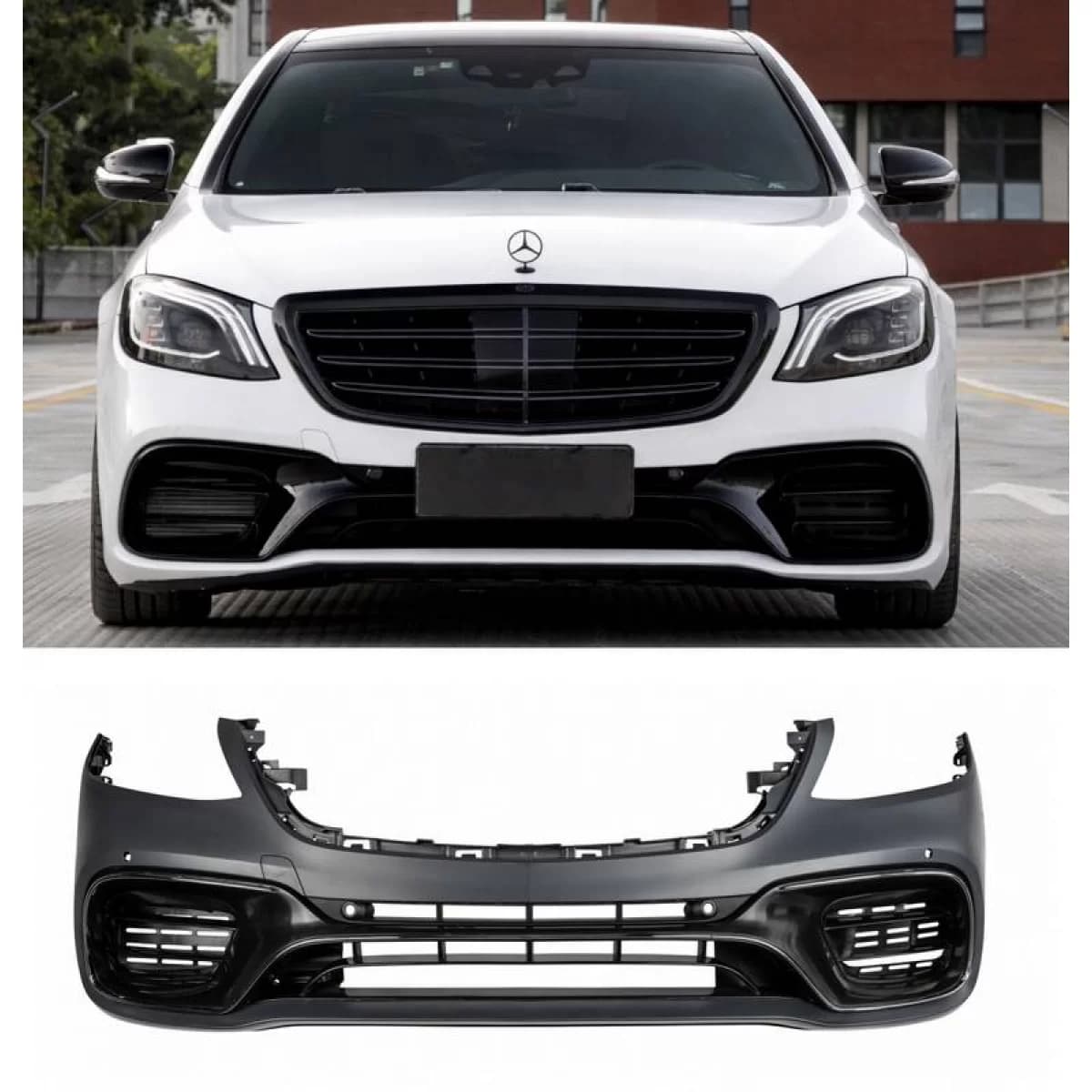 Front Bumper suitable for Mercedes-Benz S-Class W222 Facelift 17-20 A Design S63 Look Black Edition