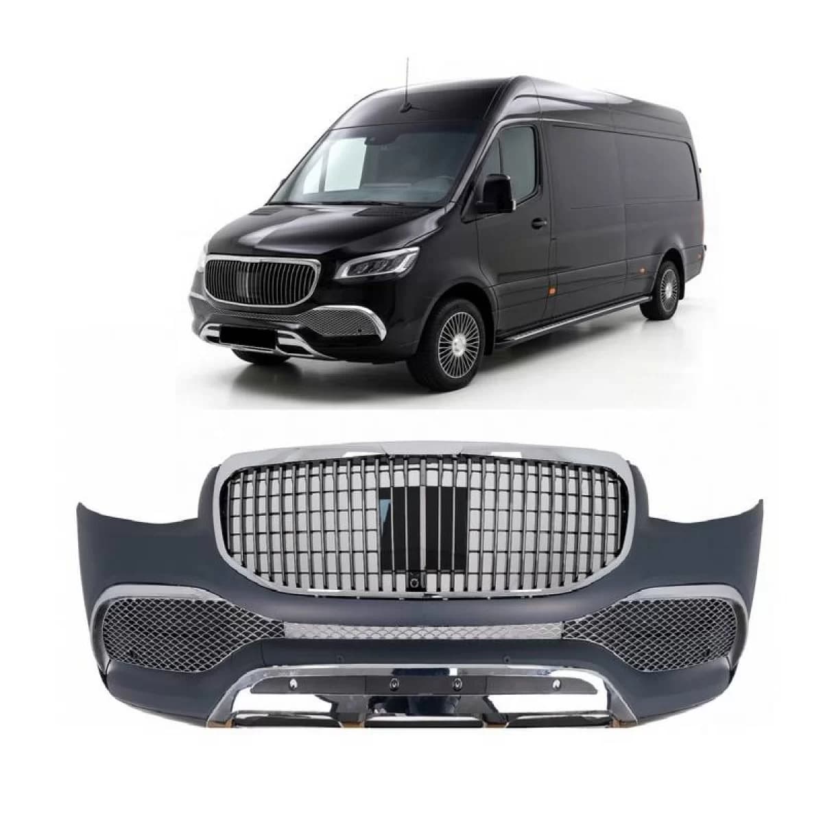 Front Bumper suitable for Mercedes-Benz Sprinter W907 2017-2023 Maybach Look With Grill