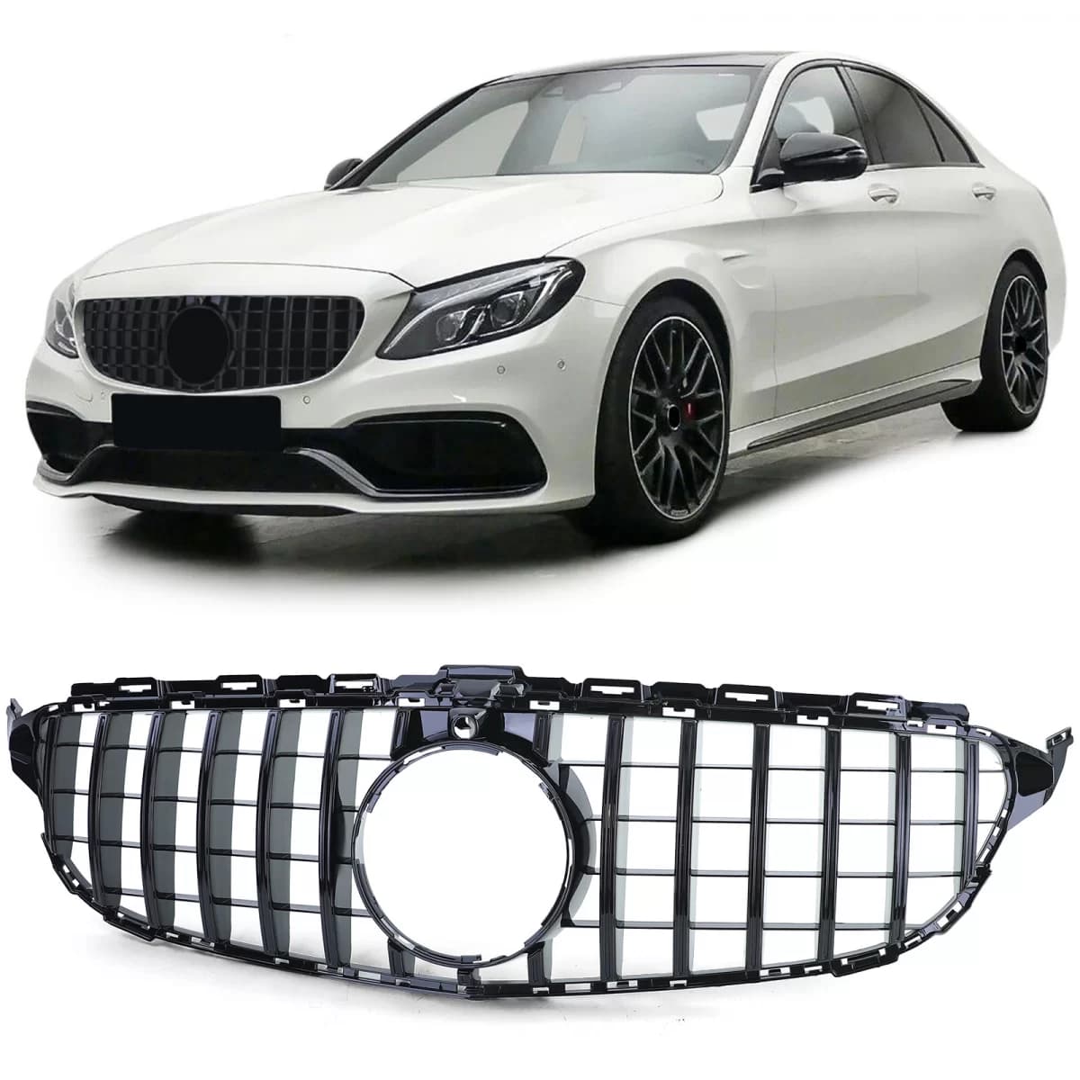 Sport grille glossy black fits for Mercedes C-Class W205 S205 2014-2018