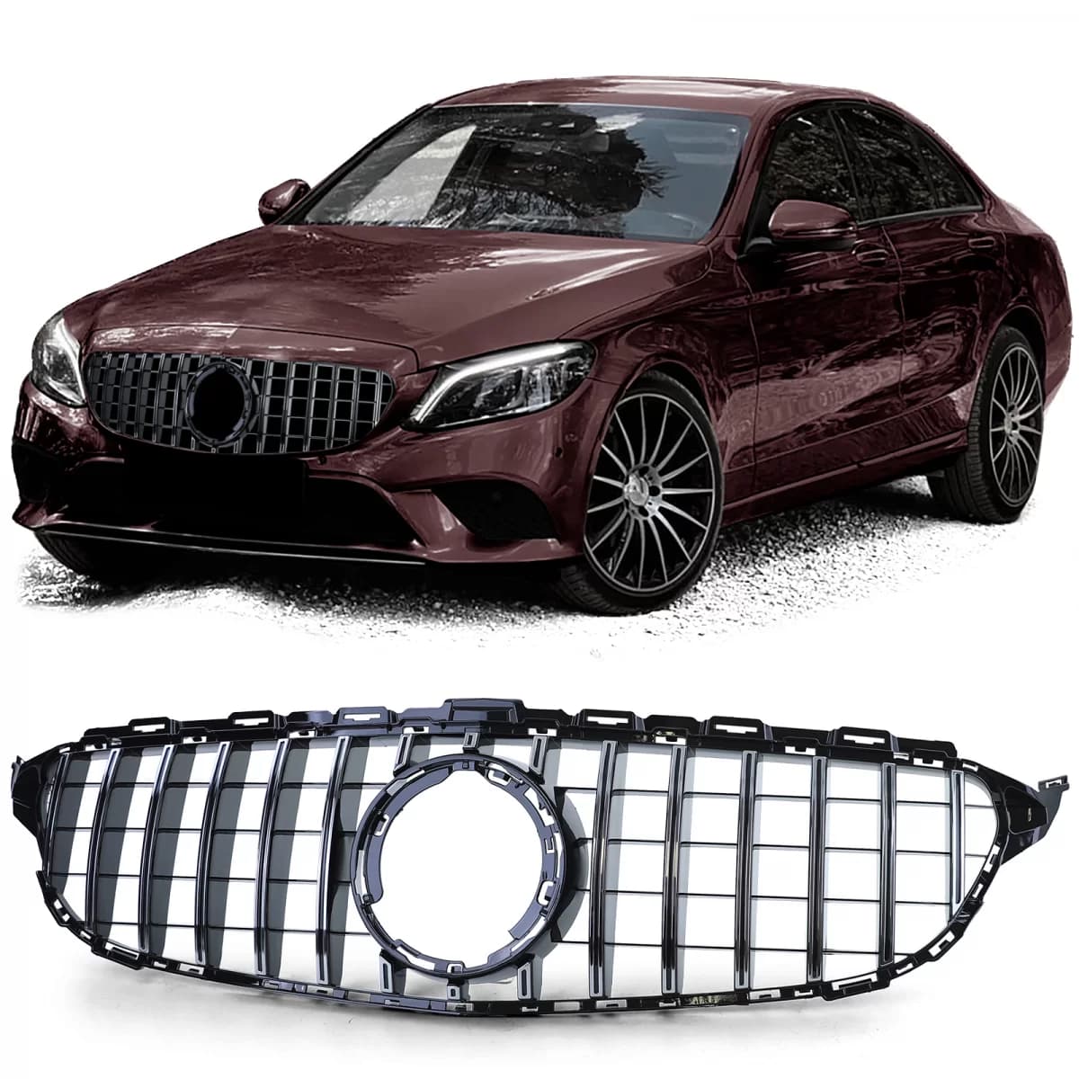 Sport grille black gloss chrome for Mercedes C-Class W205 S205 18-21