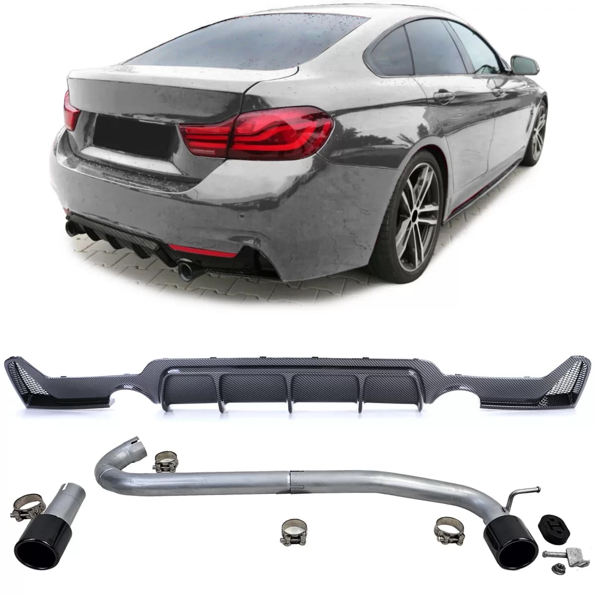 Rear diffuser carbon + tailpipe 440 look fits BMW F32 F33 F36 425 428 430