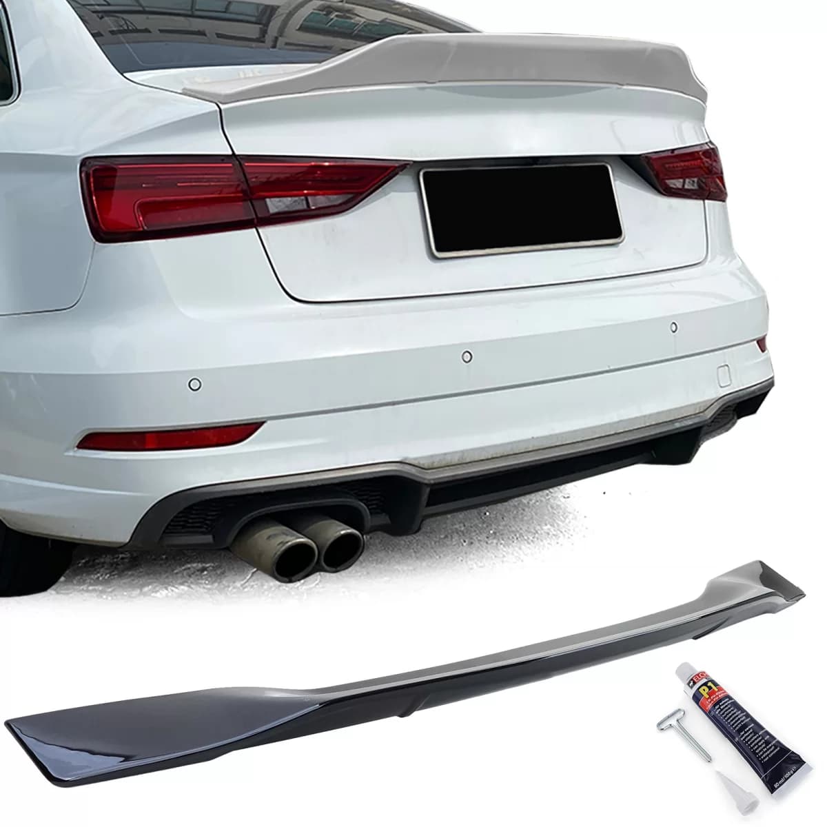 Ducktail rear spoiler black gloss fits Audi A3 8V 12-20 sedan