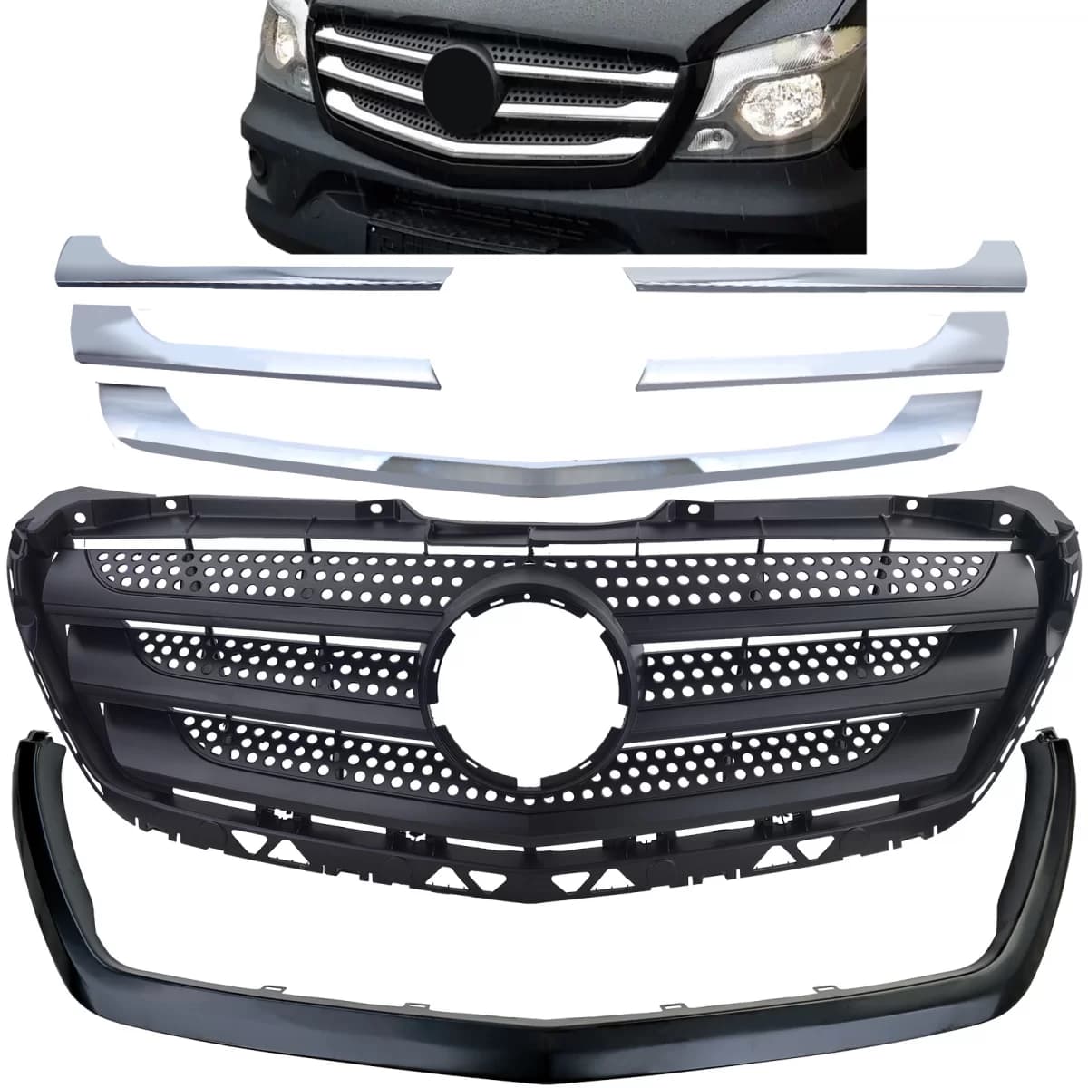 Radiator grille with chrome + frame fits Mercedes Sprinter W906 Facelift 2013–18