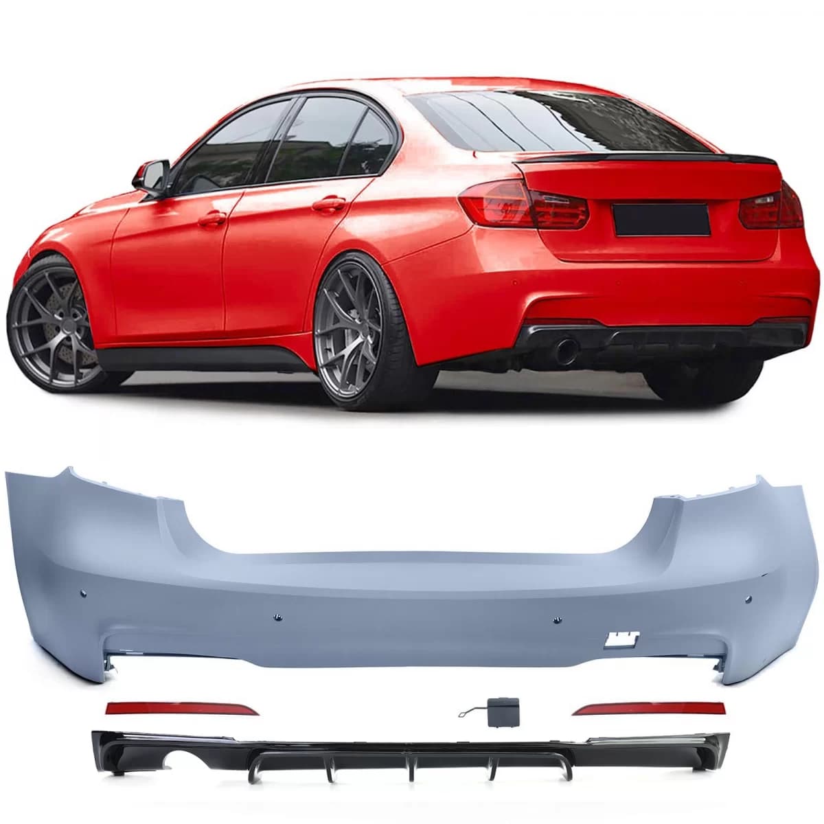 Sport rear bumper + gloss diffuser fits BMW 3 Series F30 316 318 320 11-19